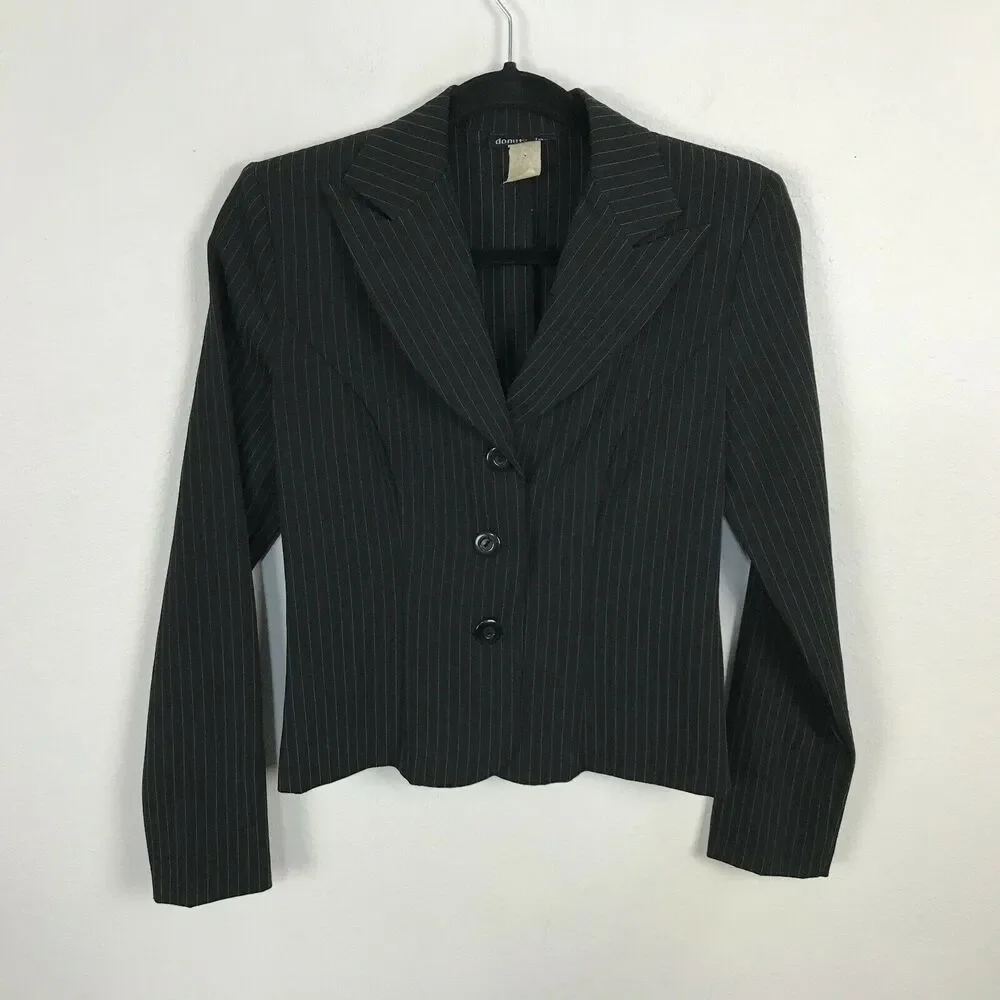 Vintage 90s Y2K Blazer Size 3 Polyester Blend Long Sleve Black‎ Striped XS